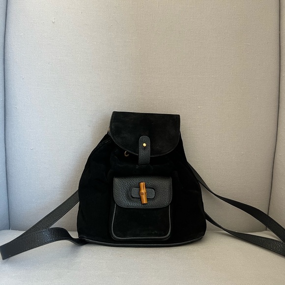 Gucci Handbags - GUCCI bamboo mini suede backpack